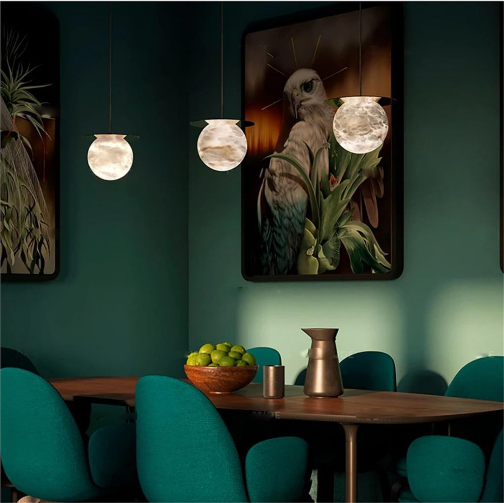 Light Luxury All Copper Gold Silver Round Natural Lucite Ball Pendant Light,Ceiling Adjustable Living Room Decorative Fixtures,for Living Room