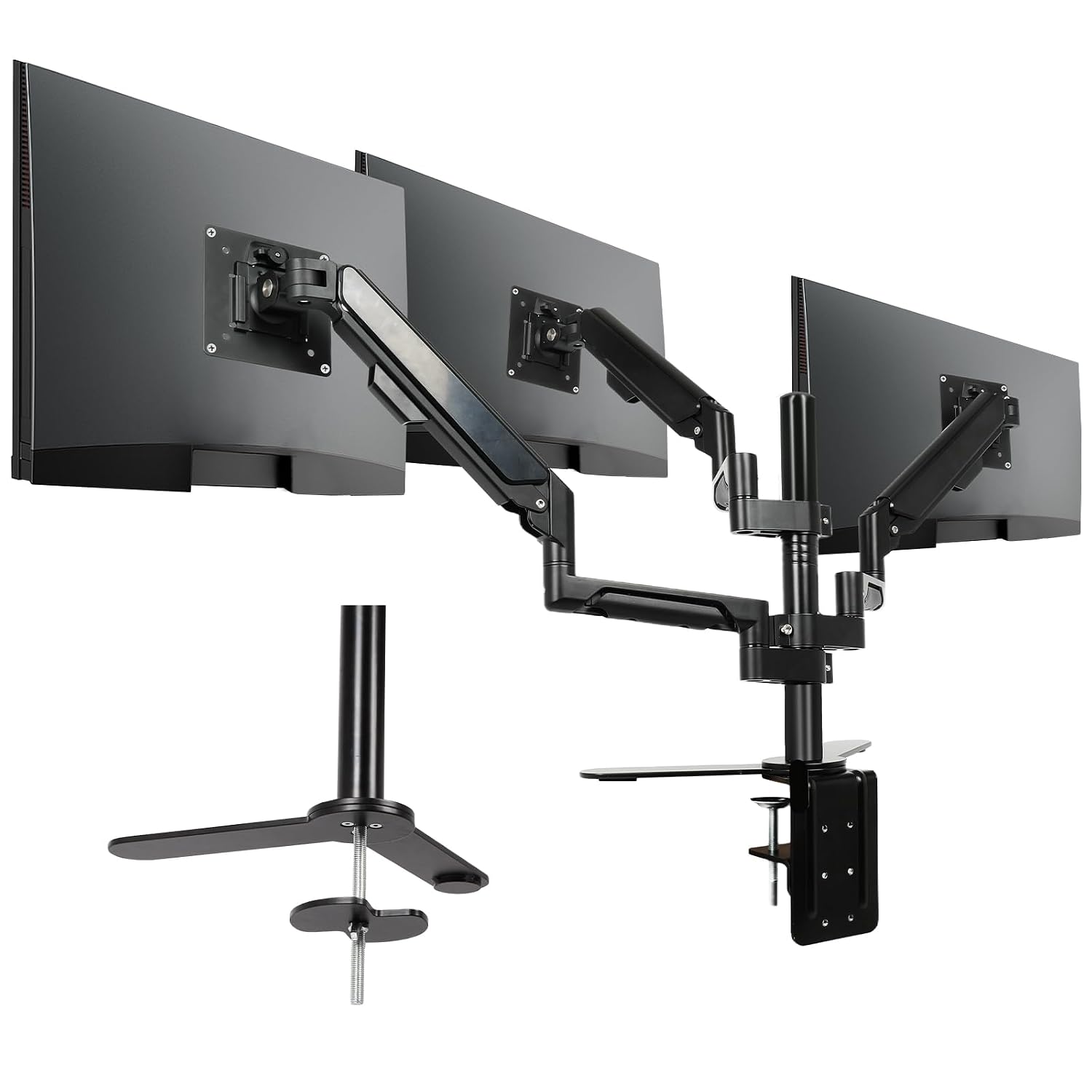 Triple Monitor Mount - Vesa Mount，Gas Spring Adjustable 3 Monitor Desk Stand with Swivel，Tilt，and Clamp Functions for Computer Screens from 17-32 Inches，Each Stand Holds 19.8 LBS