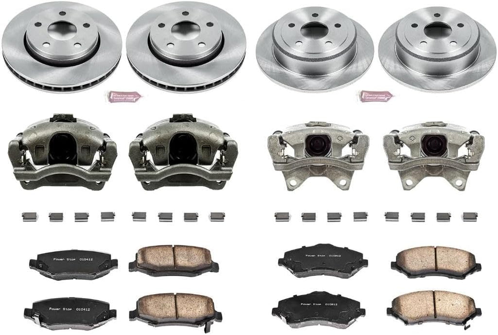 PowerStop Front and Rear Brake & Caliper Kit for Jeep Wrangler 2007-17 | Jeep Wrangler JK 2018 - Ceramic Brake Pads + Calipers + Disc Rotors Replacement, KCOE2798