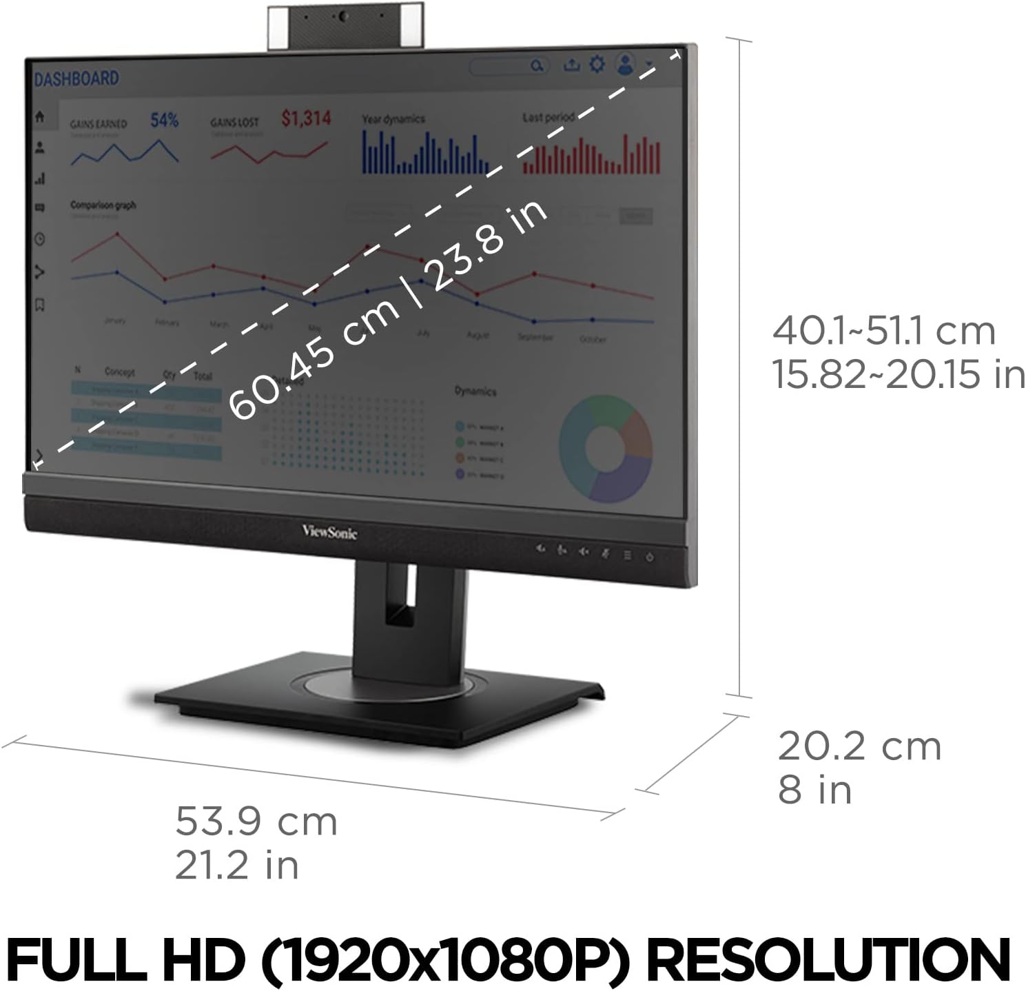 ViewSonic VG2456V 24 Inch 1080p Video Conference Monitor with Webcam, 2 Way Powered 90W USB C, Docking Built-in, Gigabit Ethernet RJ45, 40 Degree Tilt Ergonomics