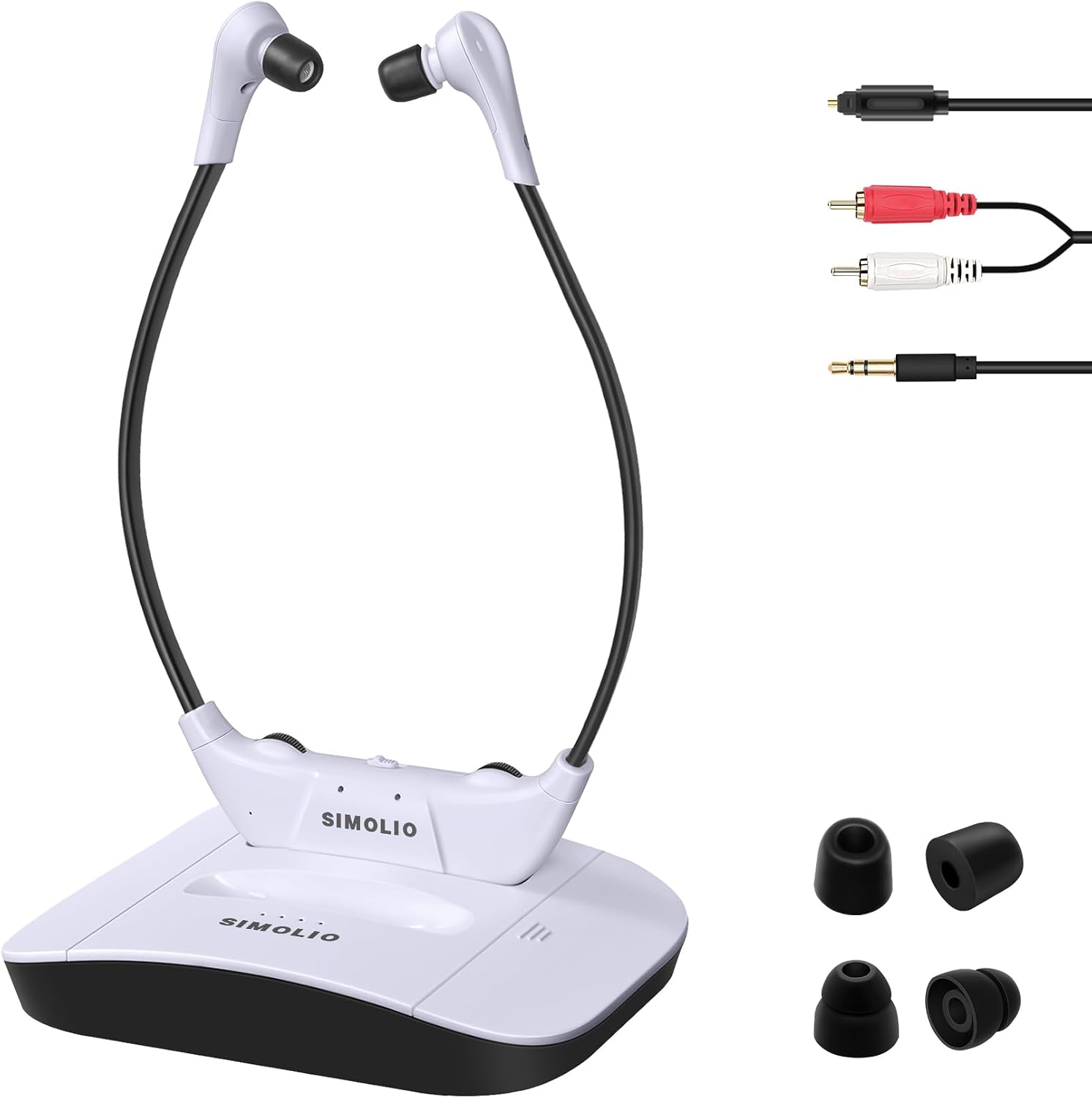 SIMOLIO 2.4G Digital TV Wireless Headphones with Spare Battery for Seniors, Dialog Clarity Wireless Headphones for TV Watching with Tone & Balance Control, Support Optical/RCA/AUX, 164ft, No Delay