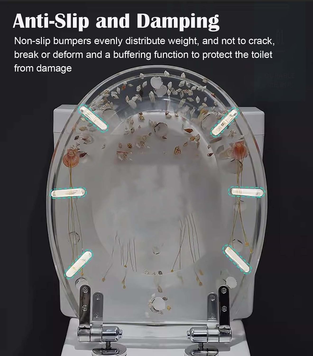 Transparent Toilet Seat Slow Close, Cushioned Acrylic Toilet Seat Set, Heavy Duty Resin Toilet Bowl Lid, Decorative Gold Silver Foil Toilet Cover(Gold)