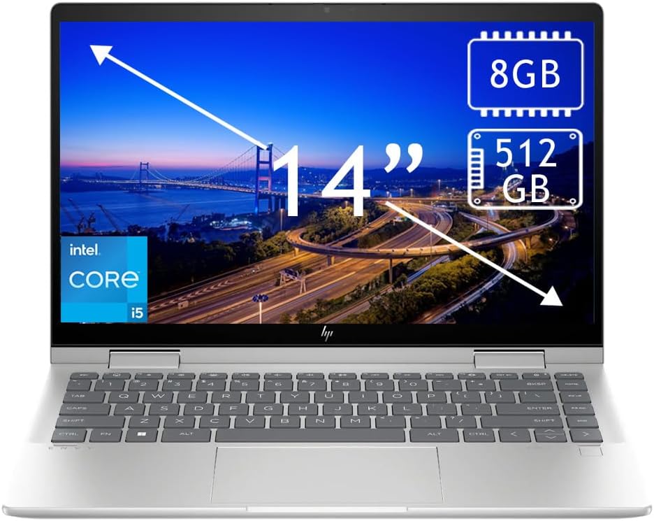 HP Envy x360 2-in-1 14'' FHD IPS Touch Laptop, Intel Core 5 120U, 8GB RAM, 512GB SSD, Fingerprint Reader, Backlit Keyboard, WiFi, Bluetooth, Win 11 Home, Natural Silver, 14-es1013dx