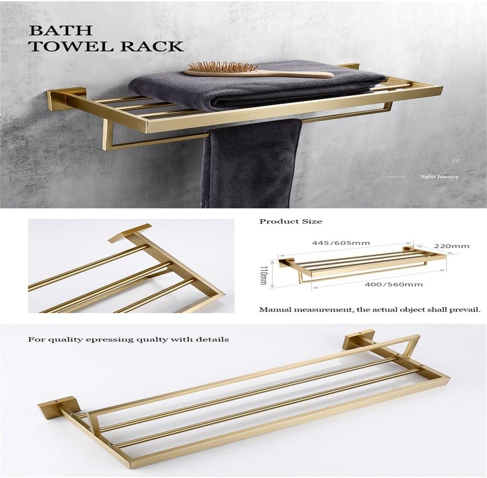 Matte Gold Towel Rack 304 Stainless Steel Towel Bar Double Towel Shelf Paper Holder Tissue Holder Toilet Brush Holder,Double Bar,40,01