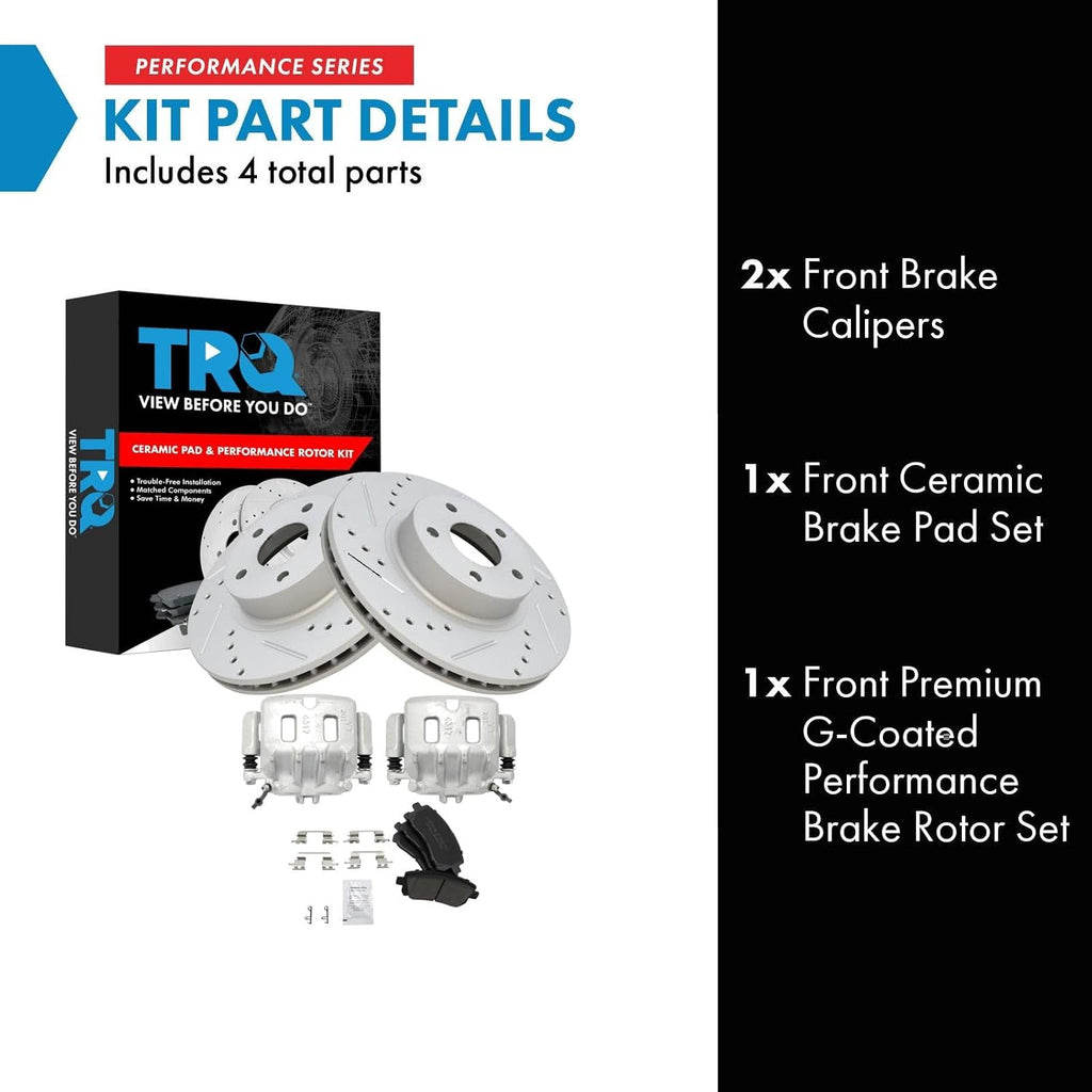 TRQ Performance Front Brake Pad and Rotor Set Ceramic Drilled Slotted Coated Rotors Calipers Compatible with 1998-2002 Subaru Forester 1997-2002 Legacy 1998-2001 Impreza 2000 Outback