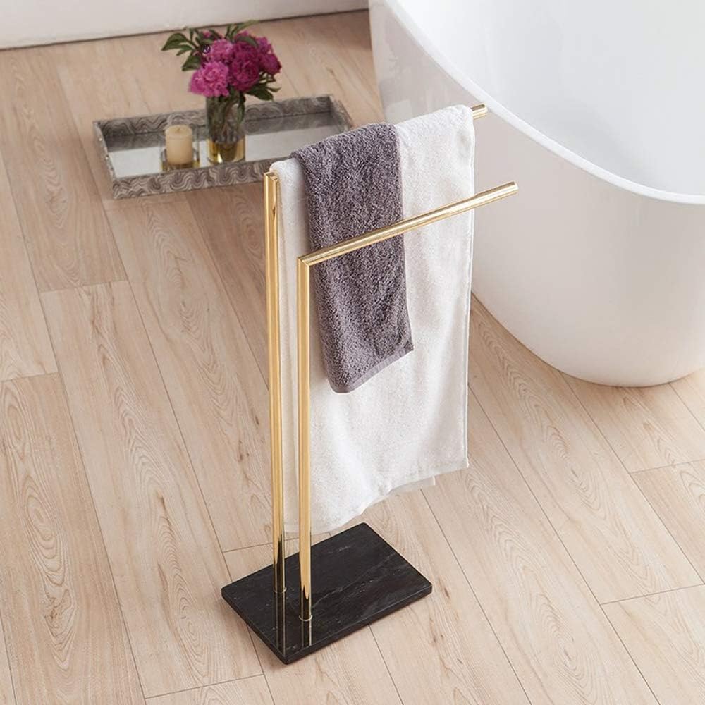 Wing Bathroom Towel Holder Stand Floor, Gold Freestanding Towel Rack with Marble Base, Stainless Steel Double Bathroom Towel/Kitchen Towel Rack Stand, Heavy Duty Metal, Never Rust