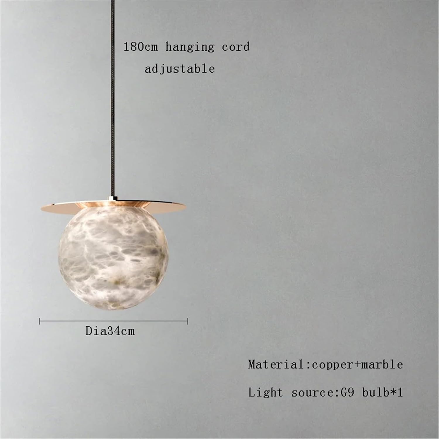 Light Luxury All Copper Gold Silver Round Natural Lucite Ball Pendant Light,Ceiling Adjustable Living Room Decorative Fixtures,for Living Room