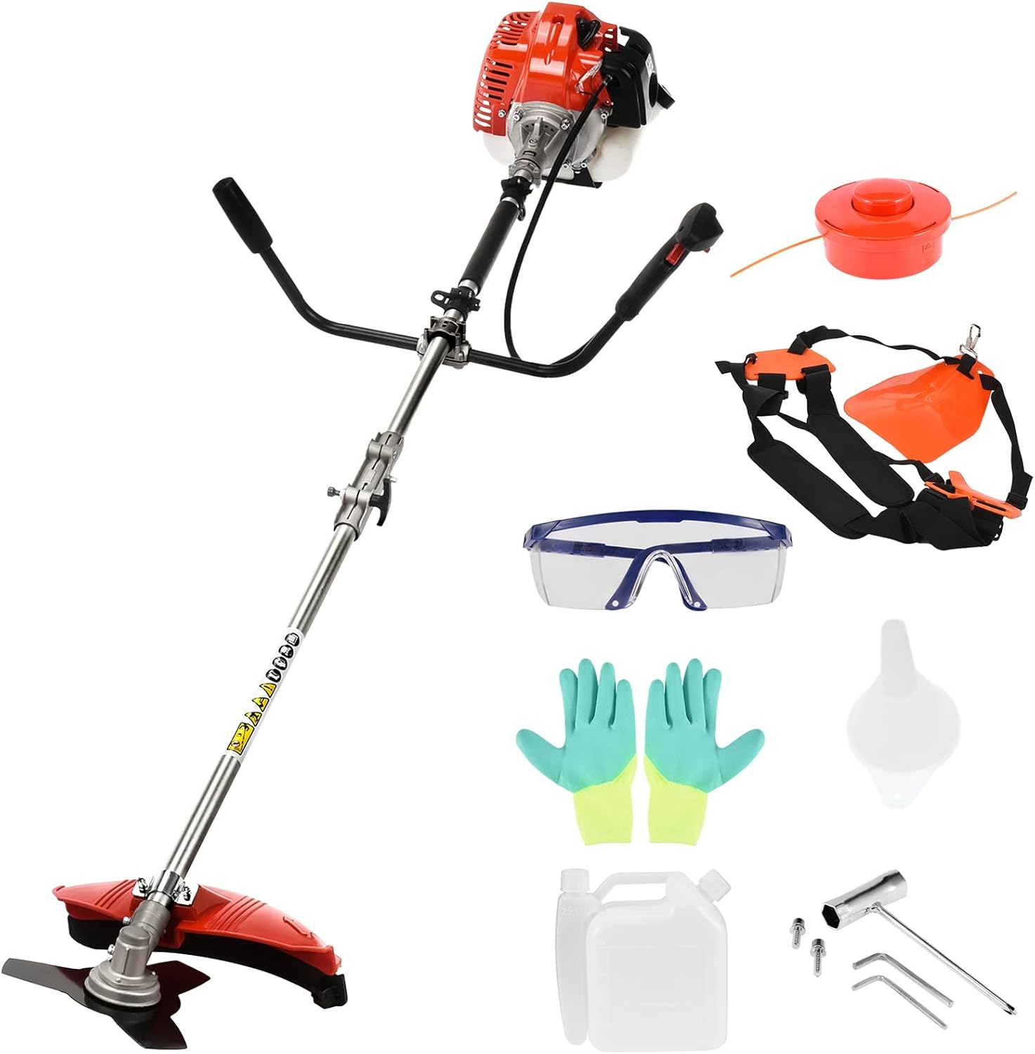 Weed Wacker 10.6inch Cordless String Trimmer, Gas Powered Edger Trimmer Lawn Tool with Strap, 8500rpm 52cc Grass Trimmer Powerful Lawn Mower with Heavy Duty Metal Blade, Gift for Gardener Red