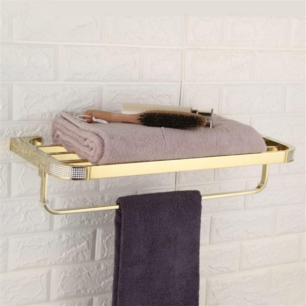 Crystal Gold Chrome Bathroom Hardware, Towel Holder, Double Layer Rail Rack Bar Toilet Bath Shelf Kitchen Accessories Bathroom (Color : Gold)