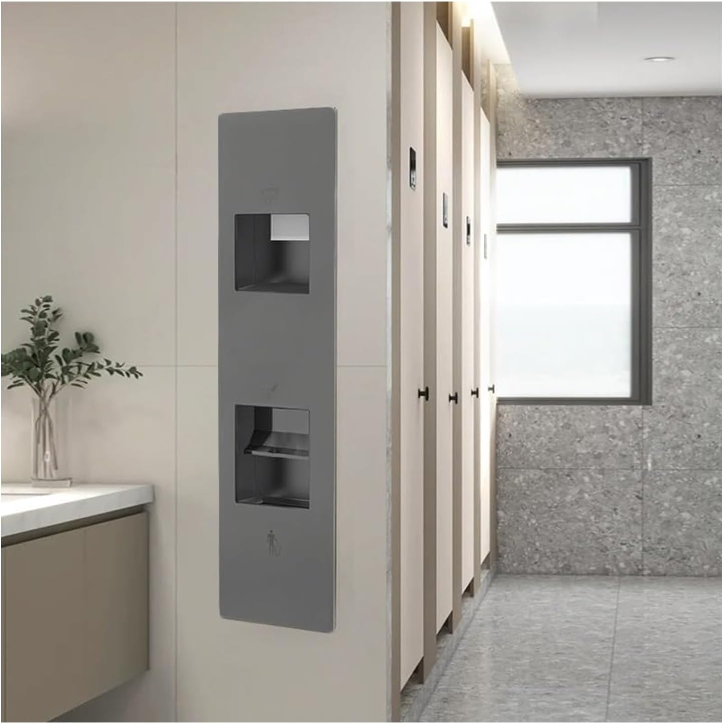 Recessed Convertible Paper Towel Dispenser/Waste Receptacle Combination Unit, Satin Stainless Steel for Hotel Public Bathroom Kitchen, Silver(Gray,33x165x16CM)