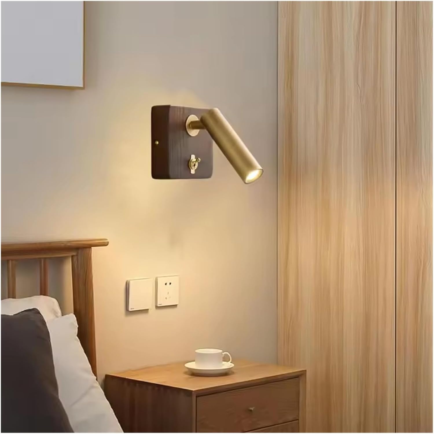 with Switch Wall Lamp Gold Silver Brass Wooden Lighting Fixtures for Bedroom Reading Hotel Office E27 Bulb,Decor