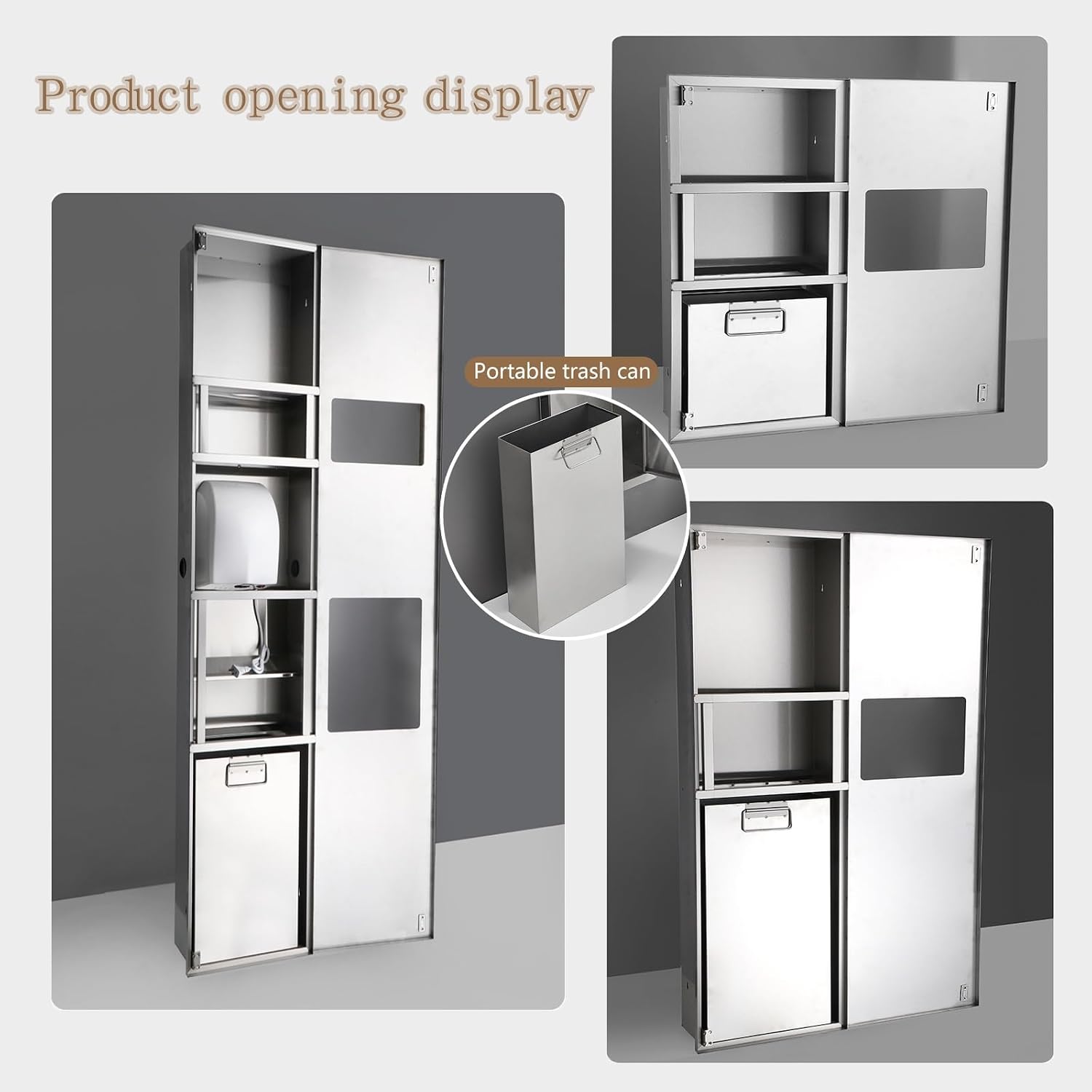 Recessed Convertible Paper Towel Dispenser/Waste Receptacle Combination Unit, Satin Stainless Steel for Hotel Public Bathroom Kitchen, Silver(Gold,31x75x14.5CM)