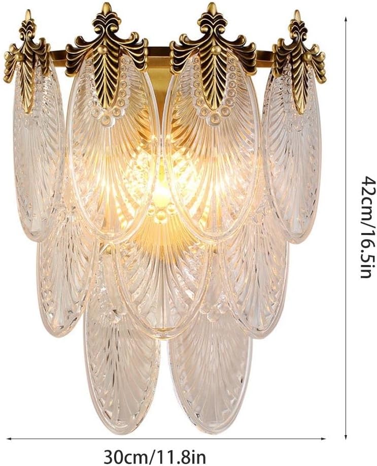 Leaf Shape Wall Sconce 3 Layers Clear Clear Glass Wall Light Modern Bathroom Vanity Lighting Fixtures Gold Metal Wall Lamp for Bedside Bedroom Hall House Hallway Restaurant