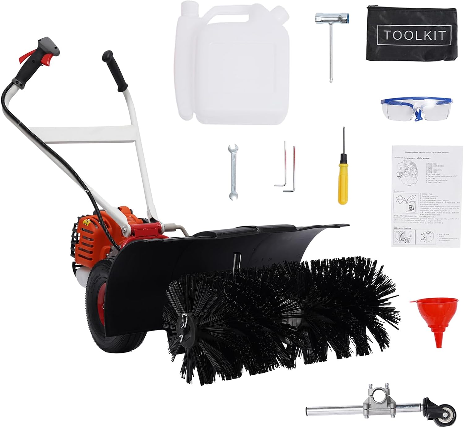 2.5HP 52CC Gas Power Handheld Sweeper, Driveway Turf Snow Broom Brush Cleaner Artificial Grass Walk Behind Turf Brush Electric Lawn Power Outdoor Road Street High Performance Cleaner