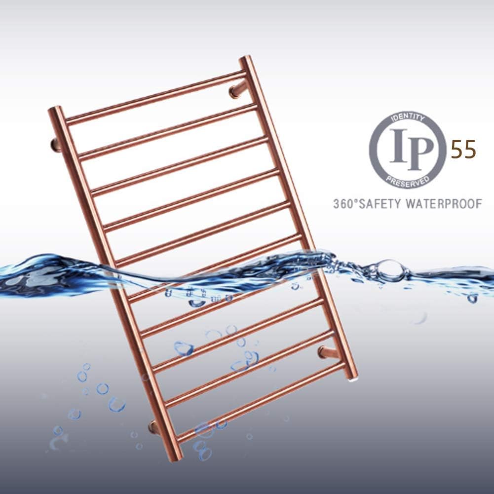 Electric Towel Warmer Rack with 10 Bars Energy Saving Wall Mounted Stainless Steel Towel Radiator for Bathroom Small Mirror Heated Towel Rack in Gold Finish，Ab Rose Gold