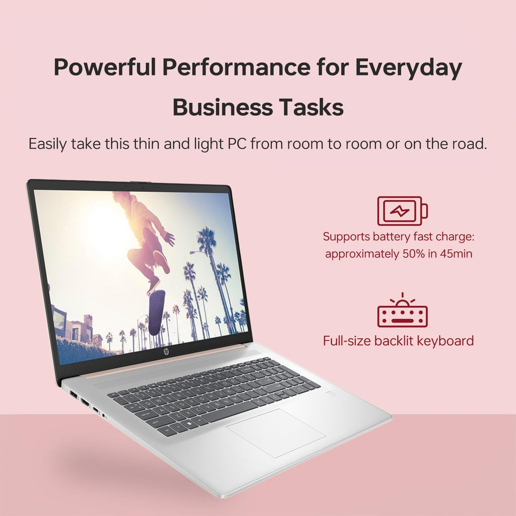 HP 17.3' Touchscreen Laptop, Intel Core i7-1355U, Pale Rose Gold, 32GB RAM, 2TB SSD, Webcam, Backlit Keyboard, Fingerprint Reader, Wi-Fi 6, Windows 11 Home, Bundle with PCO Laptop Cooler
