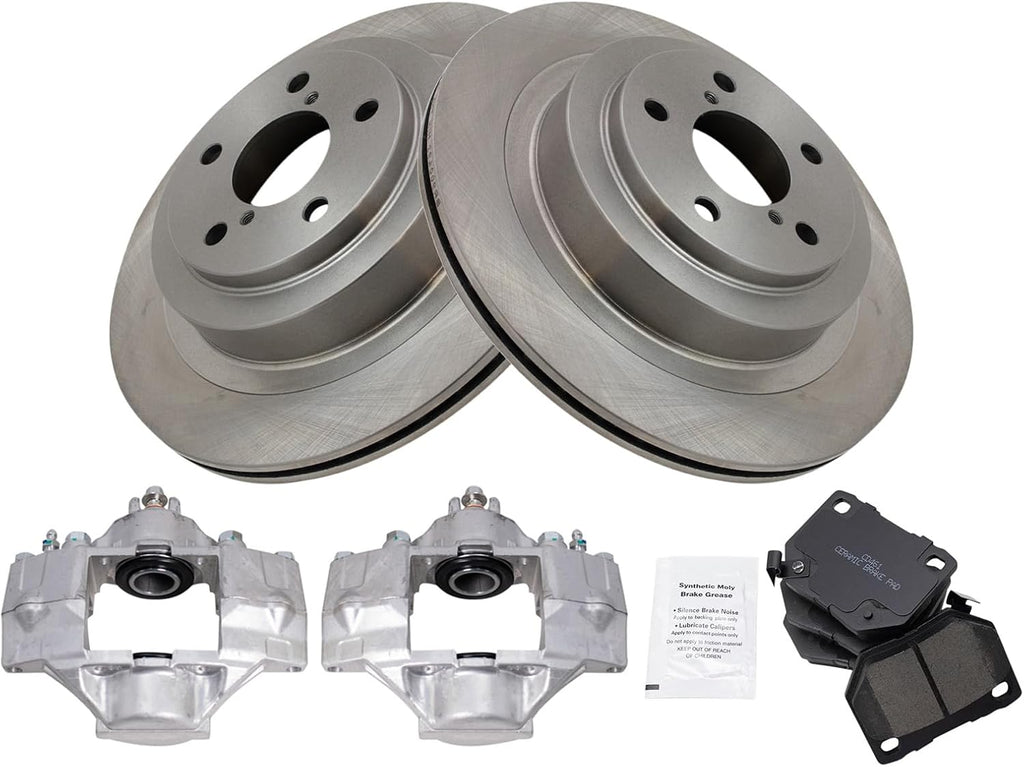 TRQ Rear Brake Pad and Rotor Set Ceramic Rotors Calipers Compatible with 2006-2007 Subaru Impreza