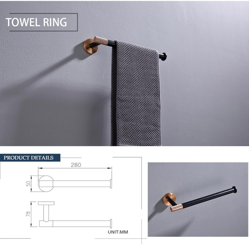 Rose Gold and Black Bathroom Accessories Hardware Towel Bar Rail Rack Toilet Paper Holder Towel Robe Hook Soap Dish Toilet Brush,4 Pieces Set