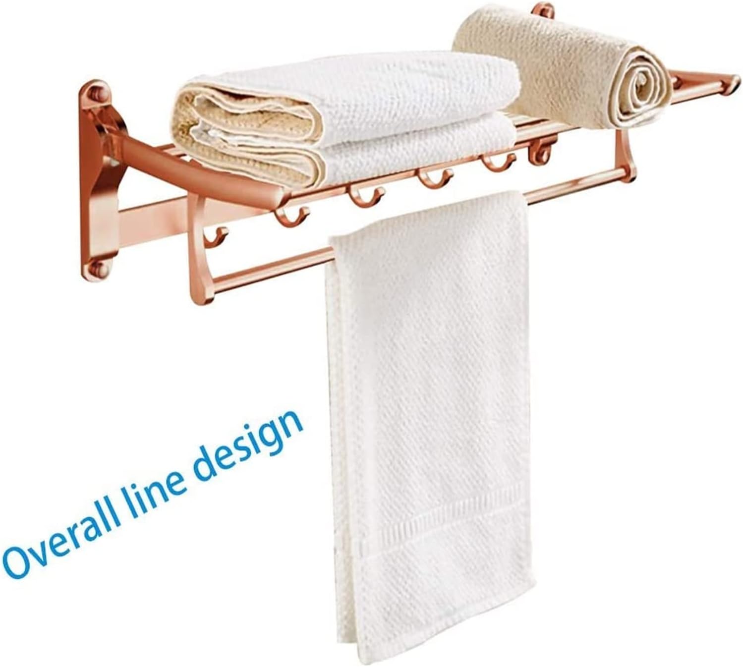 Towel Rack Towel Shelf Bathroom Towel Rack Foldable Double Wall Mounted Towel Holder with Hooks 60cm Aluminum Towel Rack with Multi Towel Bar for Kitchen Bathroom Toilet Hotel Office / Gold (Co