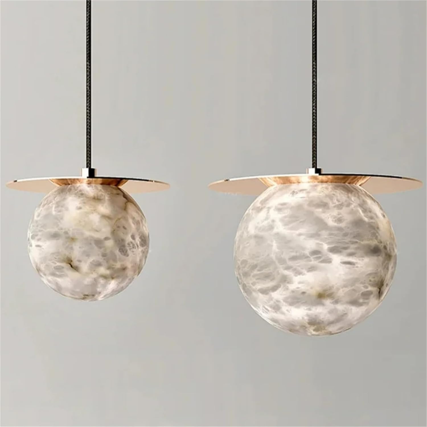 Light Luxury All Copper Gold Silver Round Natural Lucite Ball Pendant Light,Ceiling Adjustable Living Room Decorative Fixtures,for Living Room