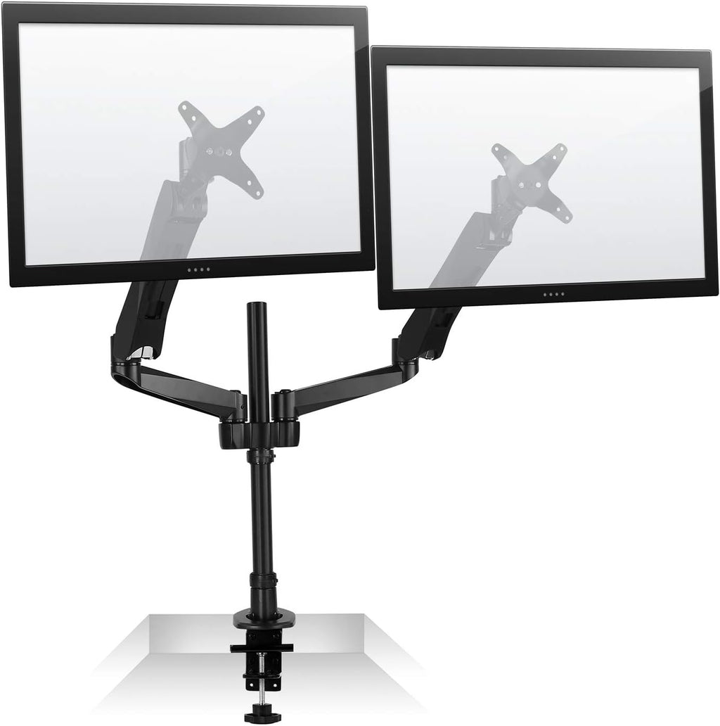 Mount-It! Premium Modular Dual Monitor Desk Mount Arms Stand | Double Gas Spring Arms Fits 19 21.5 24 27 32 Inch Computer Screens with 75 100 VESA Patterns | C-Clamp and Grommet Bases | Black