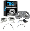 TRQ Front Brake Pad and Rotor Set Ceramic Vented Rotors Calipers Hoses Compatible with 2004 Toyota Tacoma