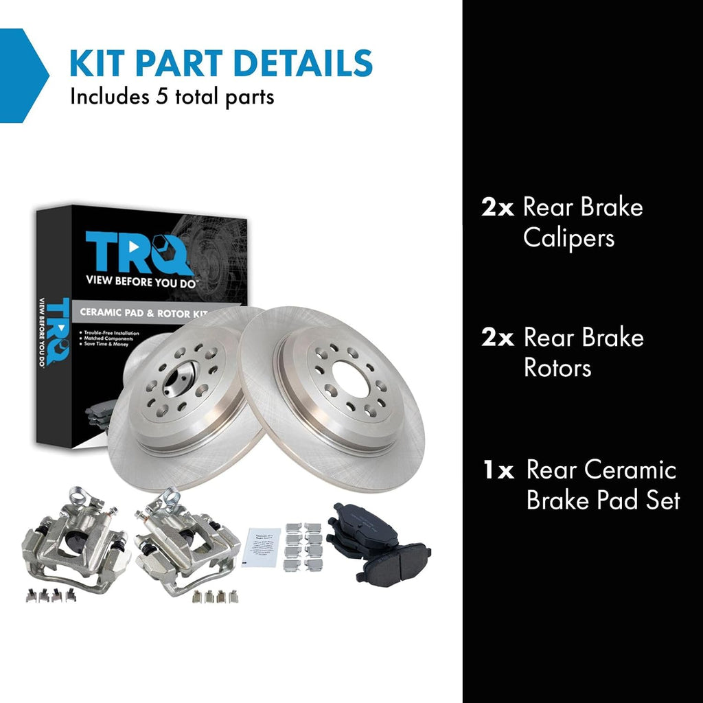 TRQ Rear Brake Pad and Rotor Set Ceramic Solid Rotors Calipers Compatible with 2011-2018 Ford Explorer 2010-2012 Flex 2013-2018 Taurus 2010-2013 Lincoln MKT