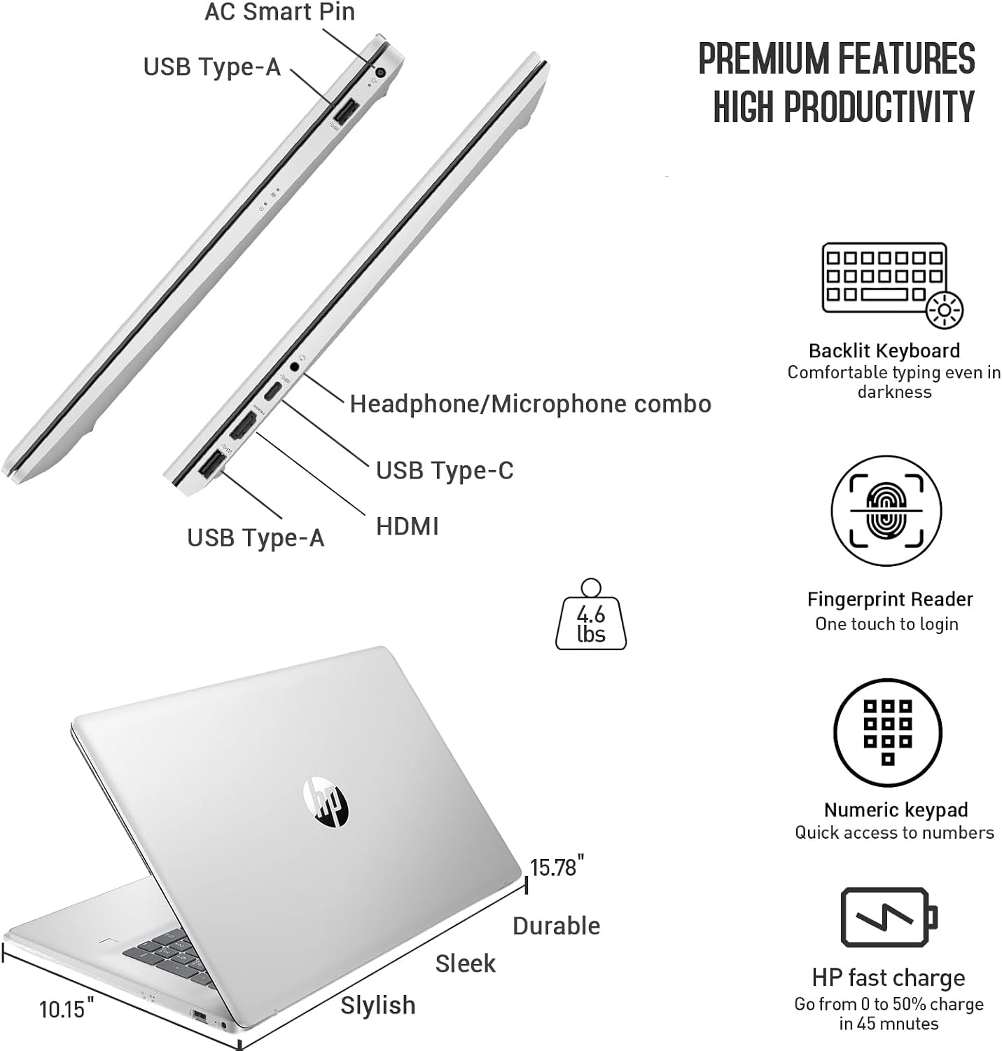 HP 17 Touchscreen Laptop Computer, 17.3' HD+ Touch Screen Laptop Notebook PC, Intel 10-Core i7, Windows 11 Pro | 10 Key Backlit | Fingerprint | Wi-Fi 6 | 64GB RAM 1TB SSD
