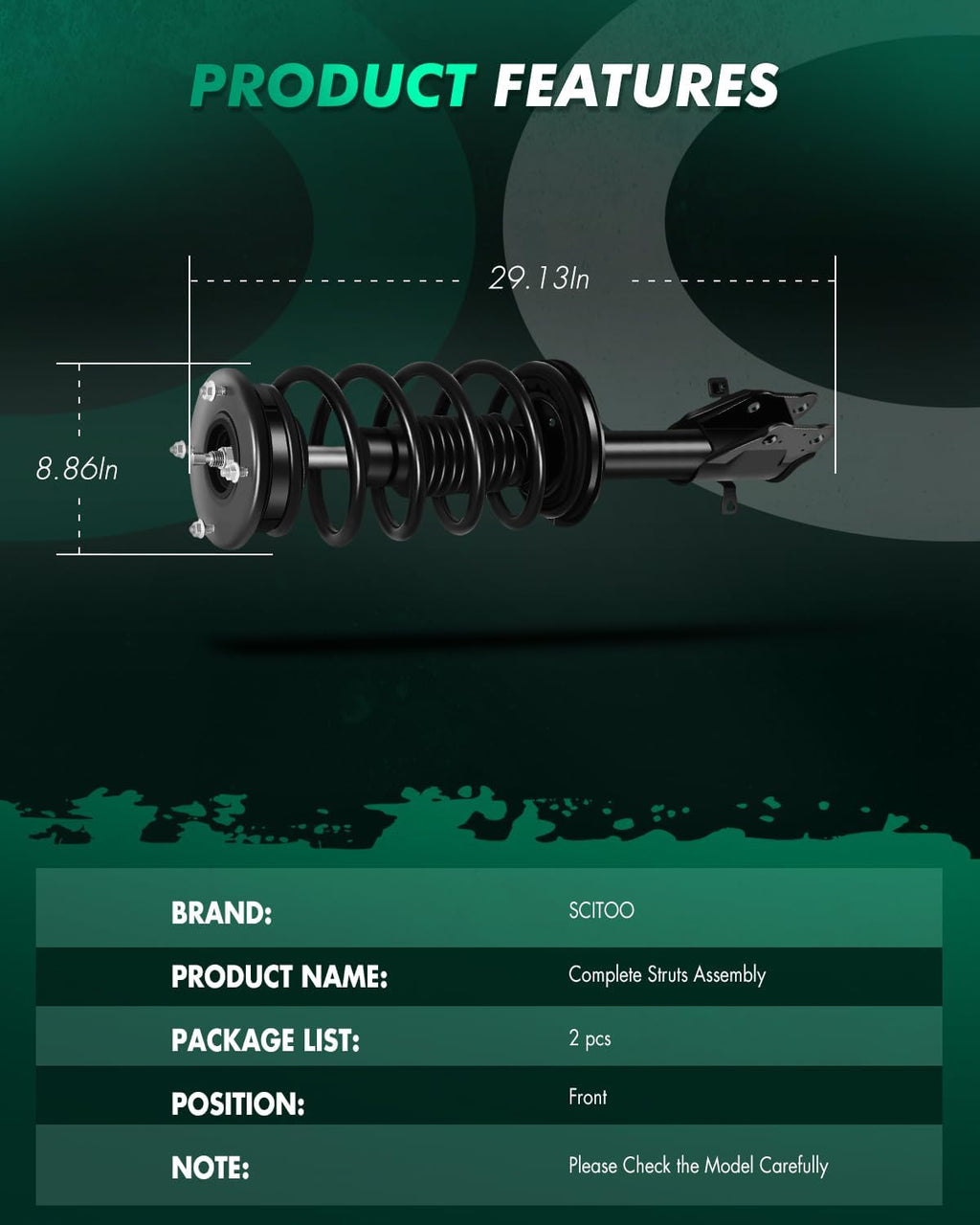 SCITOO Front Shock Absorber Assembly Fit for 2007-2010 for Ford for Edge, 2007-2010 for Lincoln for MKX, Complete Shock and Strut Assembly Kit Fit for 11995 11996 2PCS
