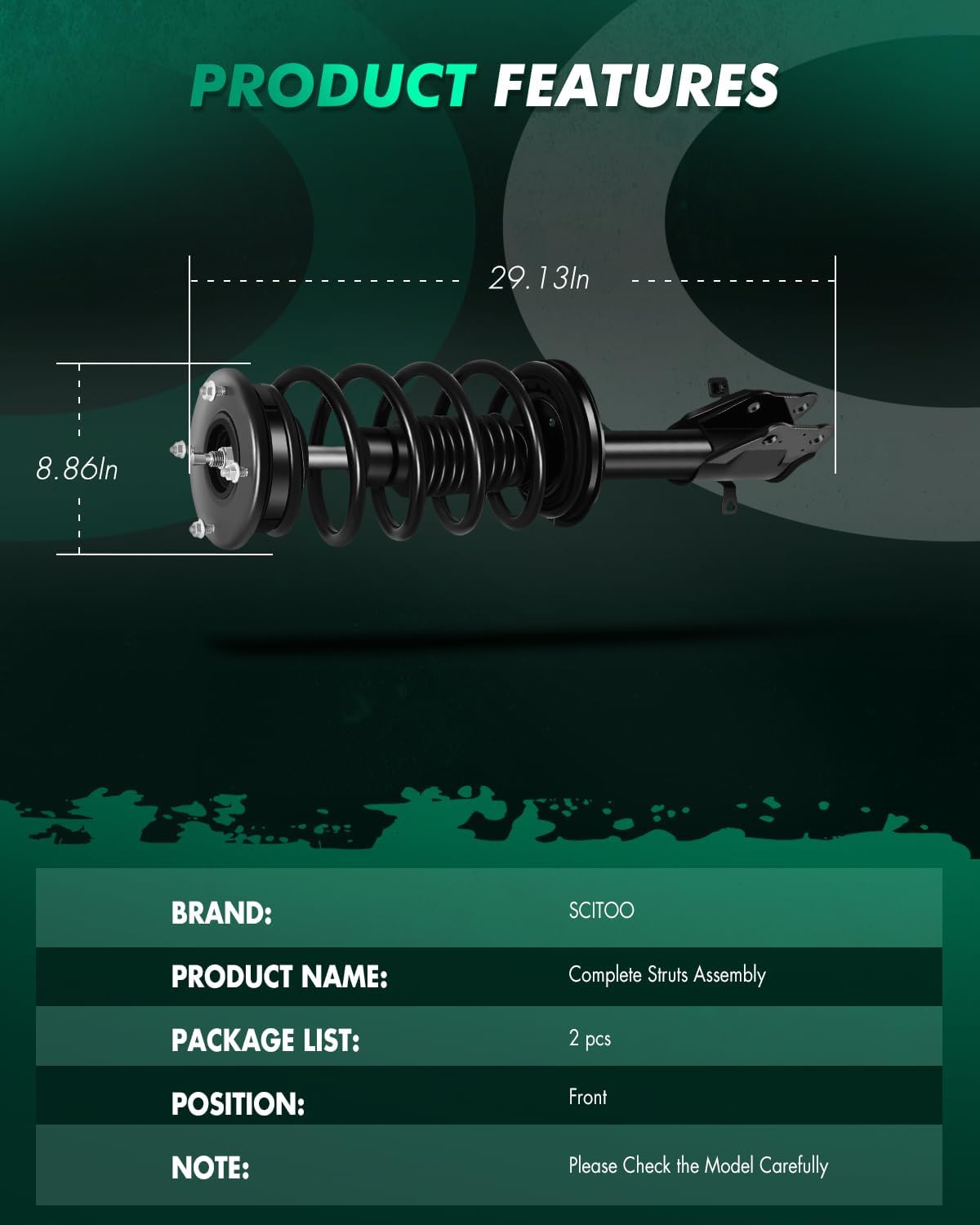 SCITOO Front Shock Absorber Assembly Fit for 2007-2010 for Ford for Edge, 2007-2010 for Lincoln for MKX, Complete Shock and Strut Assembly Kit Fit for 11995 11996 2PCS