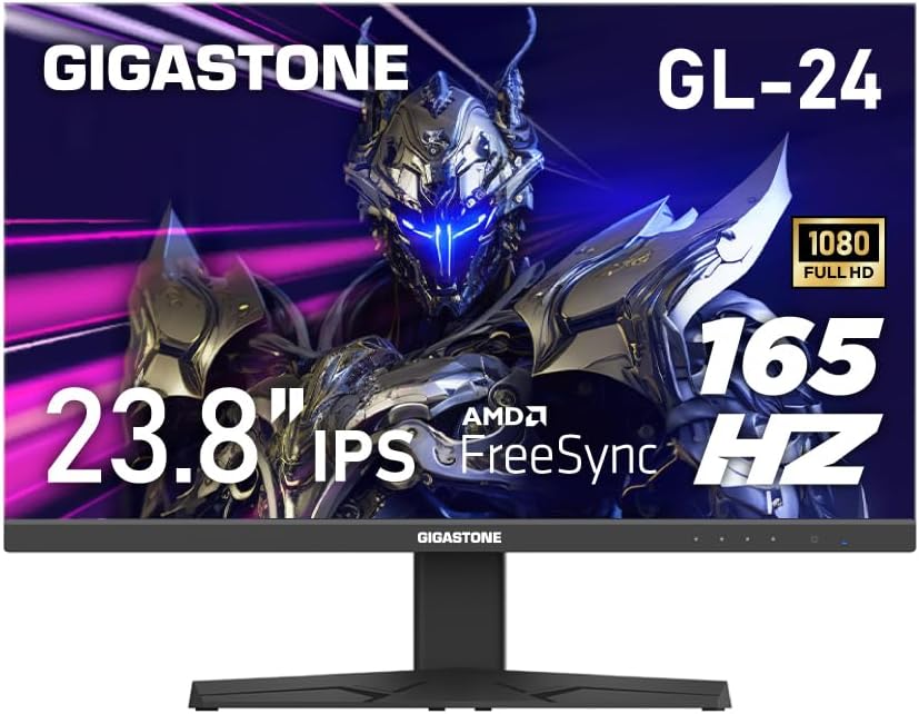 Gigastone 24 inch IPS LED Back Light Gaming Monitor 165Hz FHD 1920 x 1080, 178° Wide View Frameless PC Monitor, Built-in Speakers, FreeSync, Eye Care Technology, Ergonomic Tilt VESA Mount,DP,HDMI