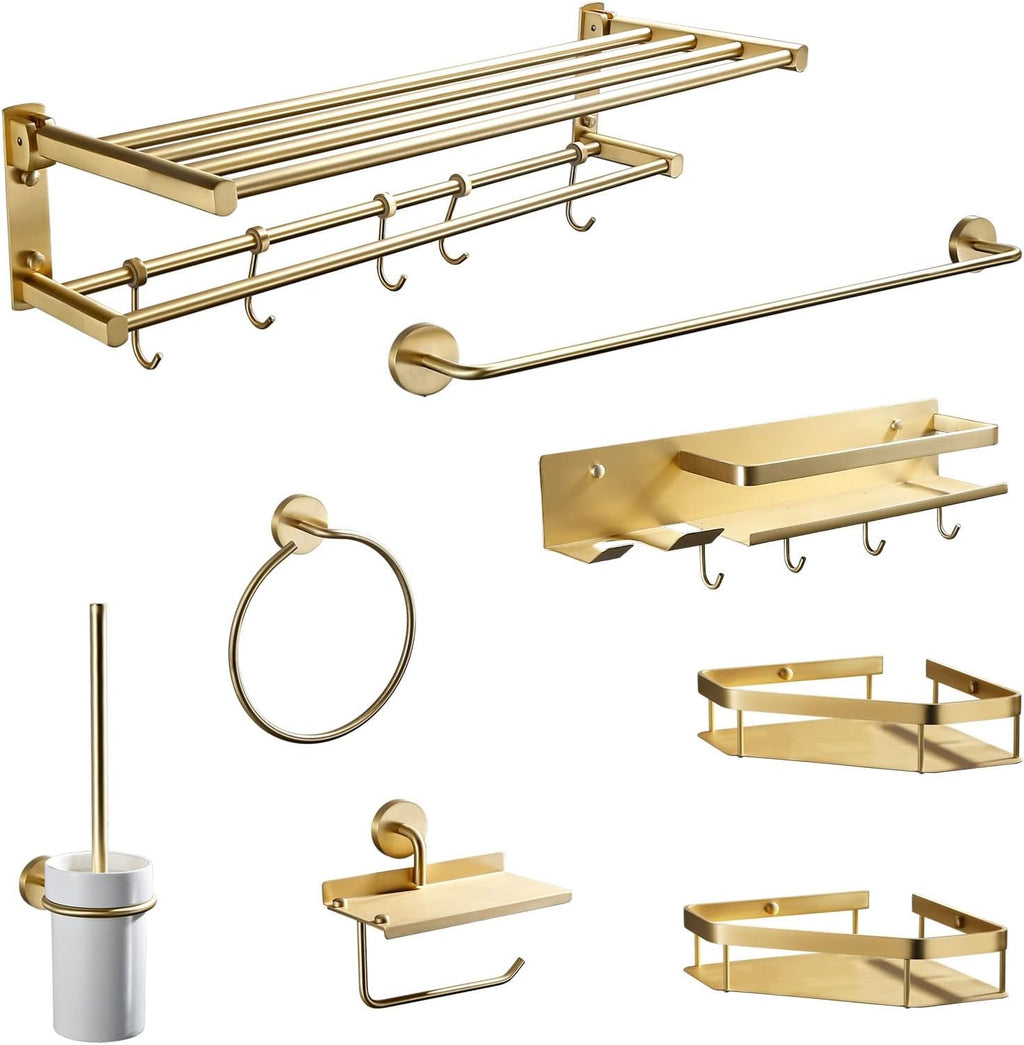 Bathroom Shelves All Copper Brushed Gold Towel Rack Bar Rail, Simple and Light Luxury Bath Towel Rack, Bathroom Bathroom Rack, Hardware Pendant Set (Color : Towel Ring)
