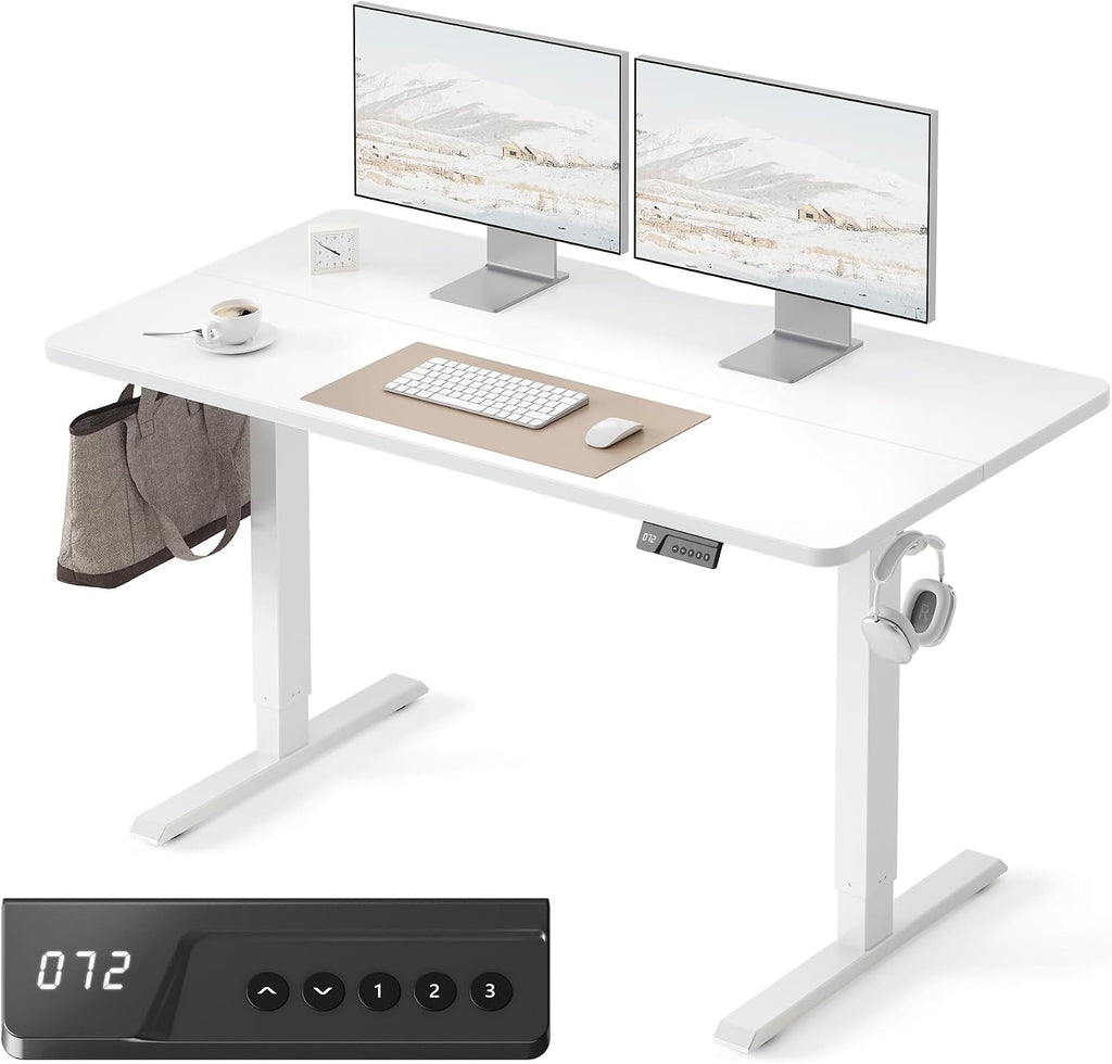 FEZIBO Electric Standing Desk Adjustable Height, 55 x 24 Inch Sit and Stand Desk, Home Office Desk, Ergonomic Workstation Computer Desk, White