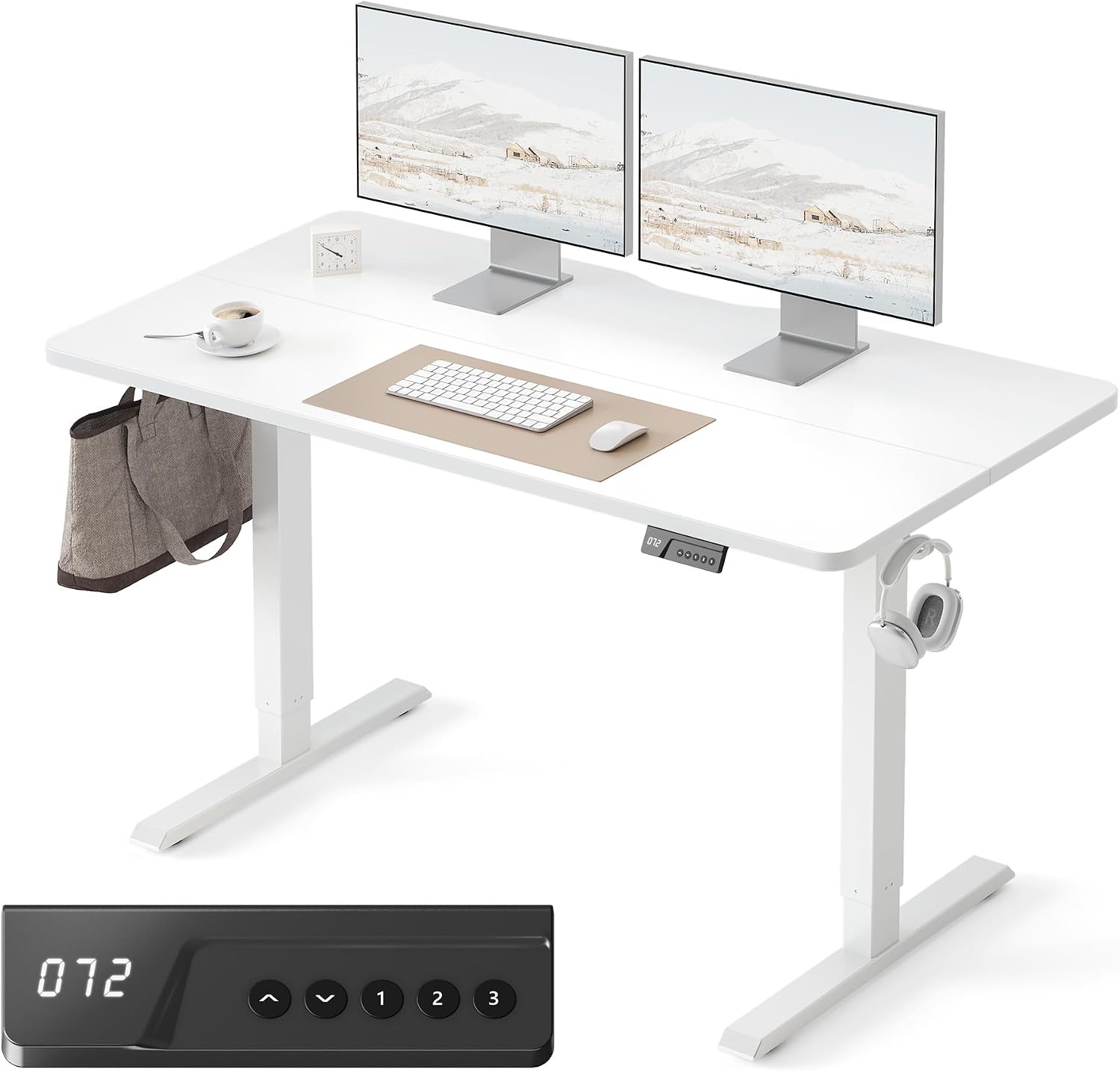 FEZIBO Electric Standing Desk Adjustable Height, 55 x 24 Inch Sit and Stand Desk, Home Office Desk, Ergonomic Workstation Computer Desk, White