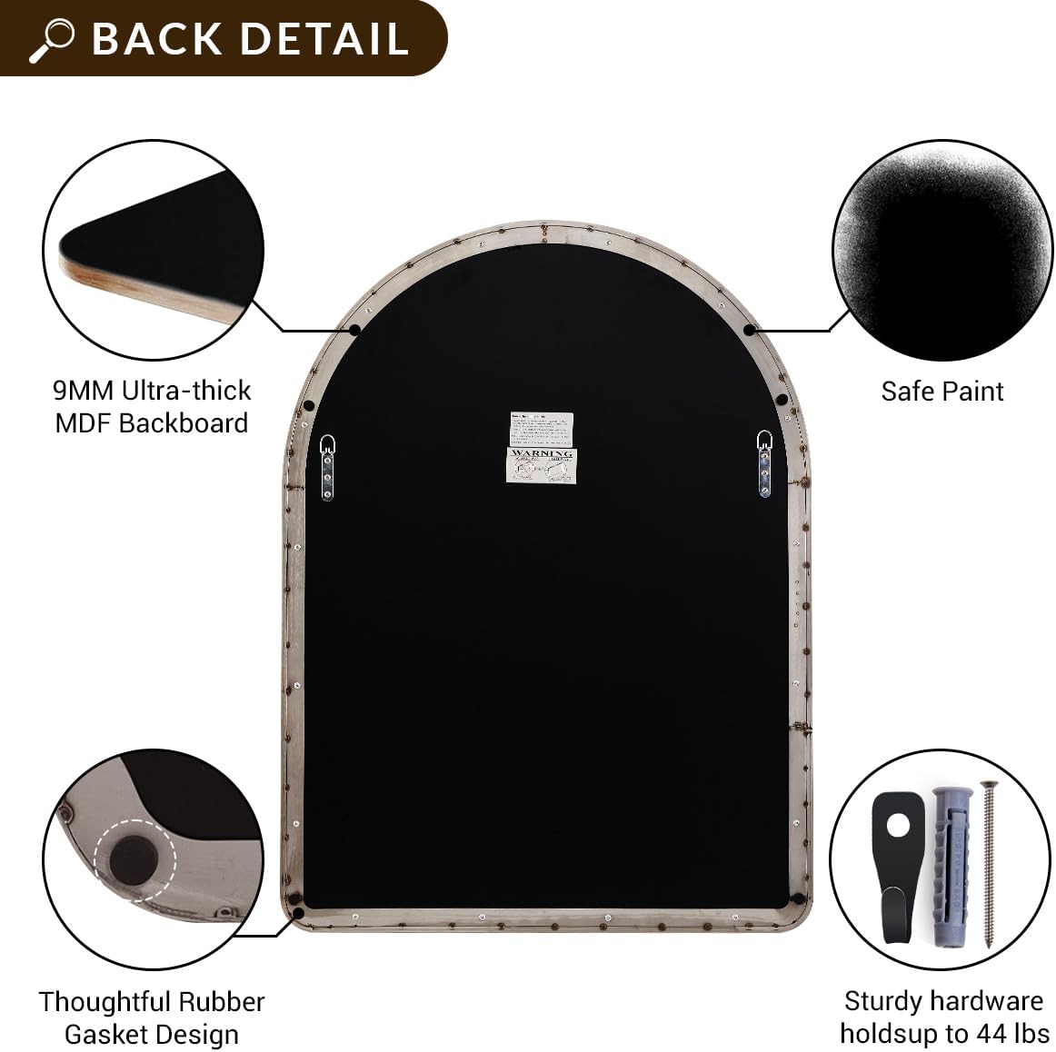ANDY STAR Arched Wall Mirror, 24x30'' Brushed Nickel Bathroom Mirror, Arch Bathroom Mirror SUS304 Stainless Steel Frame 1'' Deep Set Wall Mounted Vertical for Bathroom Remodel,Over Sinks, Home Decor