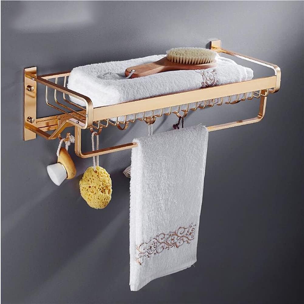 Bathroom Shelves Towel Rail Rack Bathroom Towel Rack, Double Tier Shower Storage Rack, Wall Mounted Gold Towel Bar, Aluminium Nail Or Nail Free Towel Holder for Bathroom Kitchen
