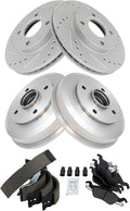 TRQ Performance Front and Rear Brake Pad & Rotor, Shoe & Drum Kit Compatible with 2000-2004 Ford Focus