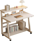 Rolling Desk, 47.2 Inch Small Desks with 3-Layer Storage & Monitor Stand, Compact Home Office Desk, Portable Laptop Table with Wheels for Small Spaces, Mobile Rolling Computer Work Desks