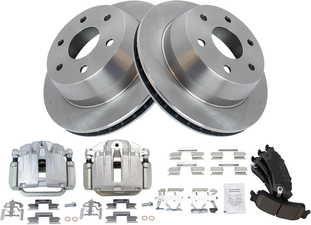 TRQ Rear Brake Pad and Rotor Set Ceramic Rotors Calipers Compatible with 2003 GMC Sierra 1500