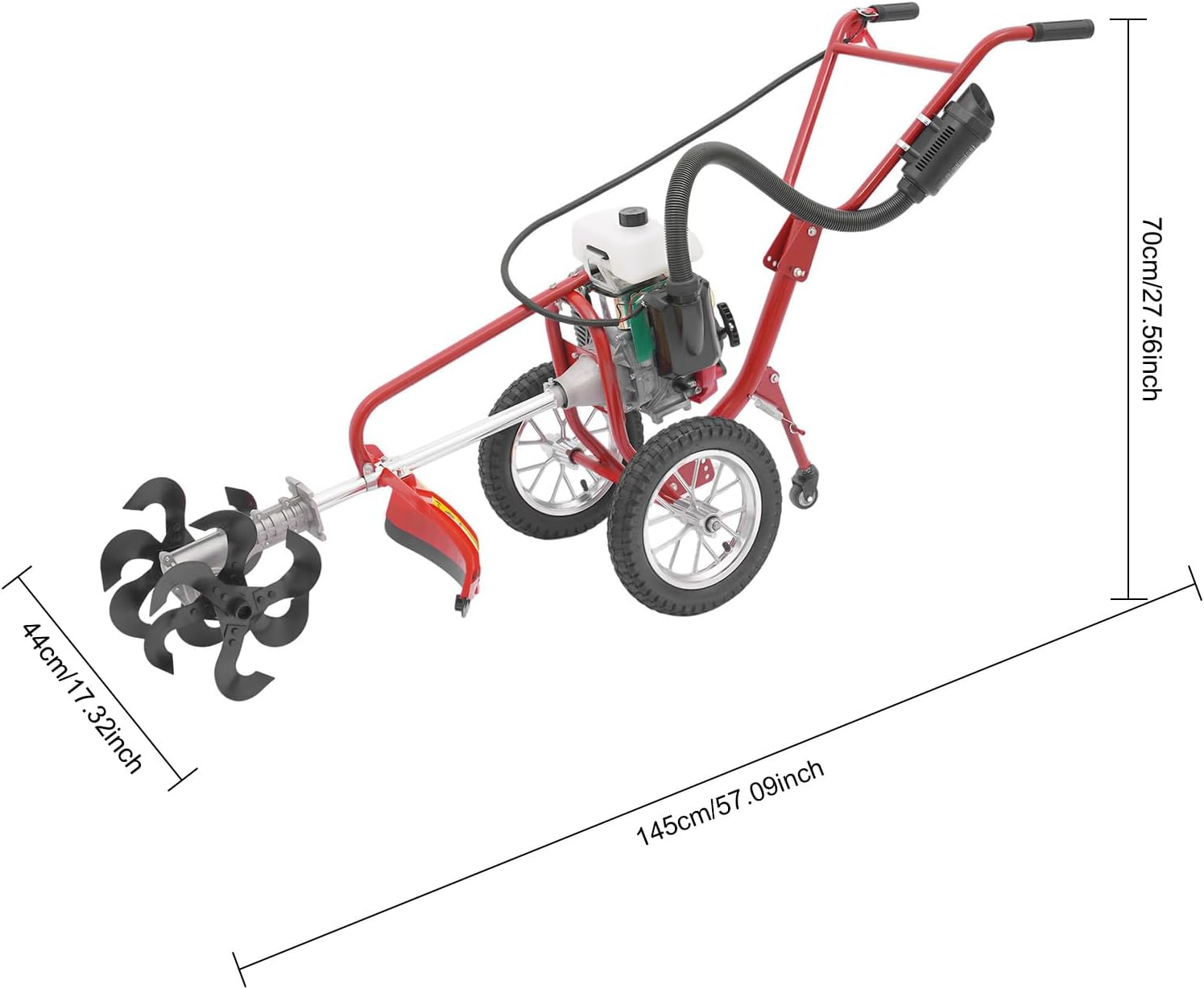 63CC 4-Stroke Gas Powered Lawn Mower, 3in1 Hand Push Lawn Mower Trimmer, Brush Mower Gasoline Brush Broom Sweeping Machine, 4HP Gas Brush Cutter String Trimmer for Yard, Farms, Parks