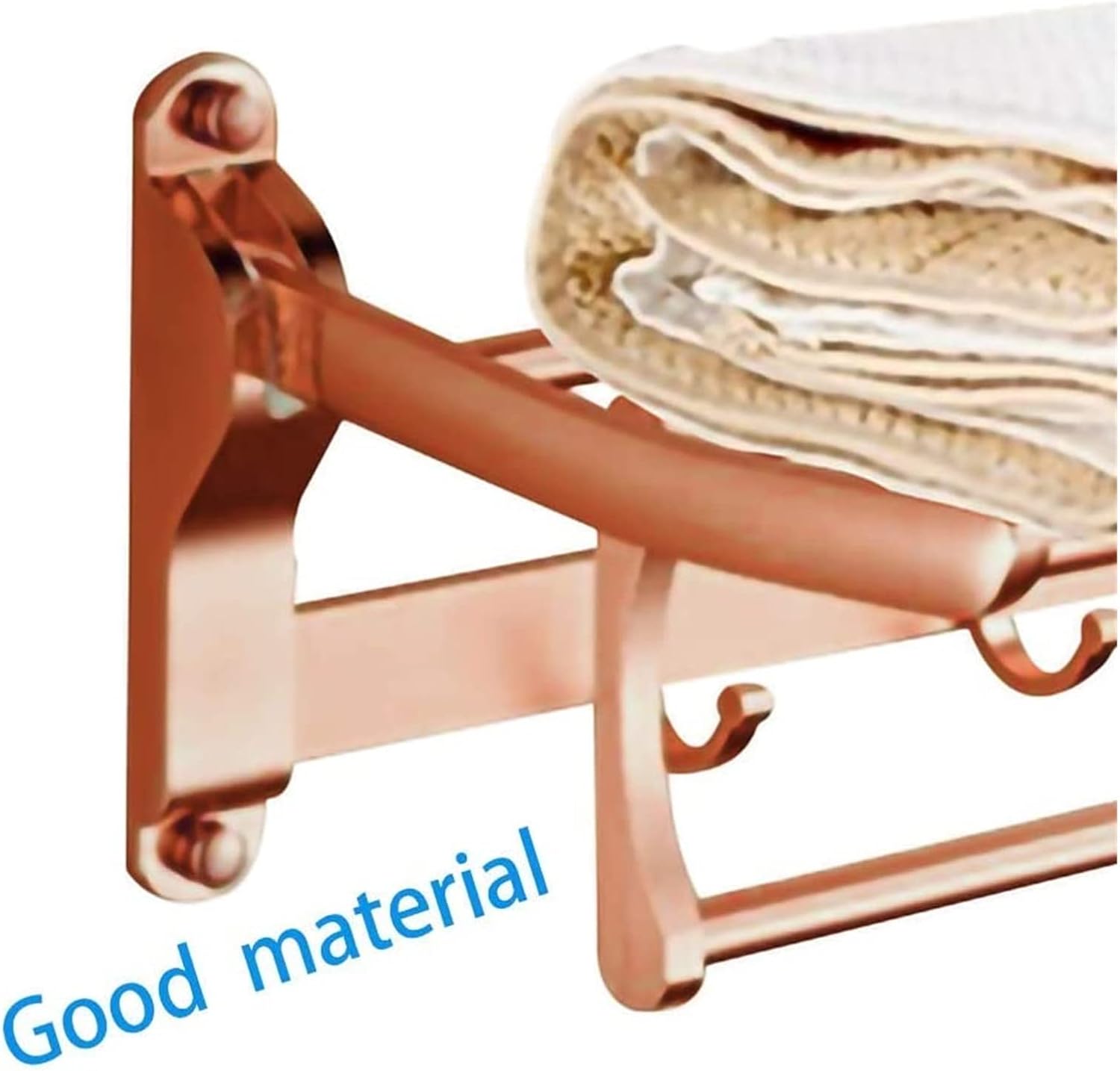 Towel Rack Towel Shelf Bathroom Towel Rack Foldable Double Wall Mounted Towel Holder with Hooks 60cm Aluminum Towel Rack with Multi Towel Bar for Kitchen Bathroom Toilet Hotel Office / Gold (Co