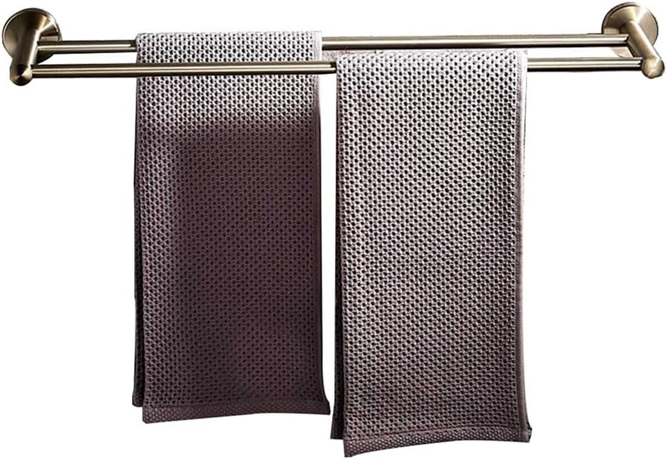 ZHOUXIAO Stainless Steel Double Towel Bar Shelf for Bathroom, 2-Tier Heavy Duty Brushed Nickel Towel Rack Rail Hanger Shower Hand Dish Towel Washcloth Holder Organizer Wall Mounted Kitchen (50cm)