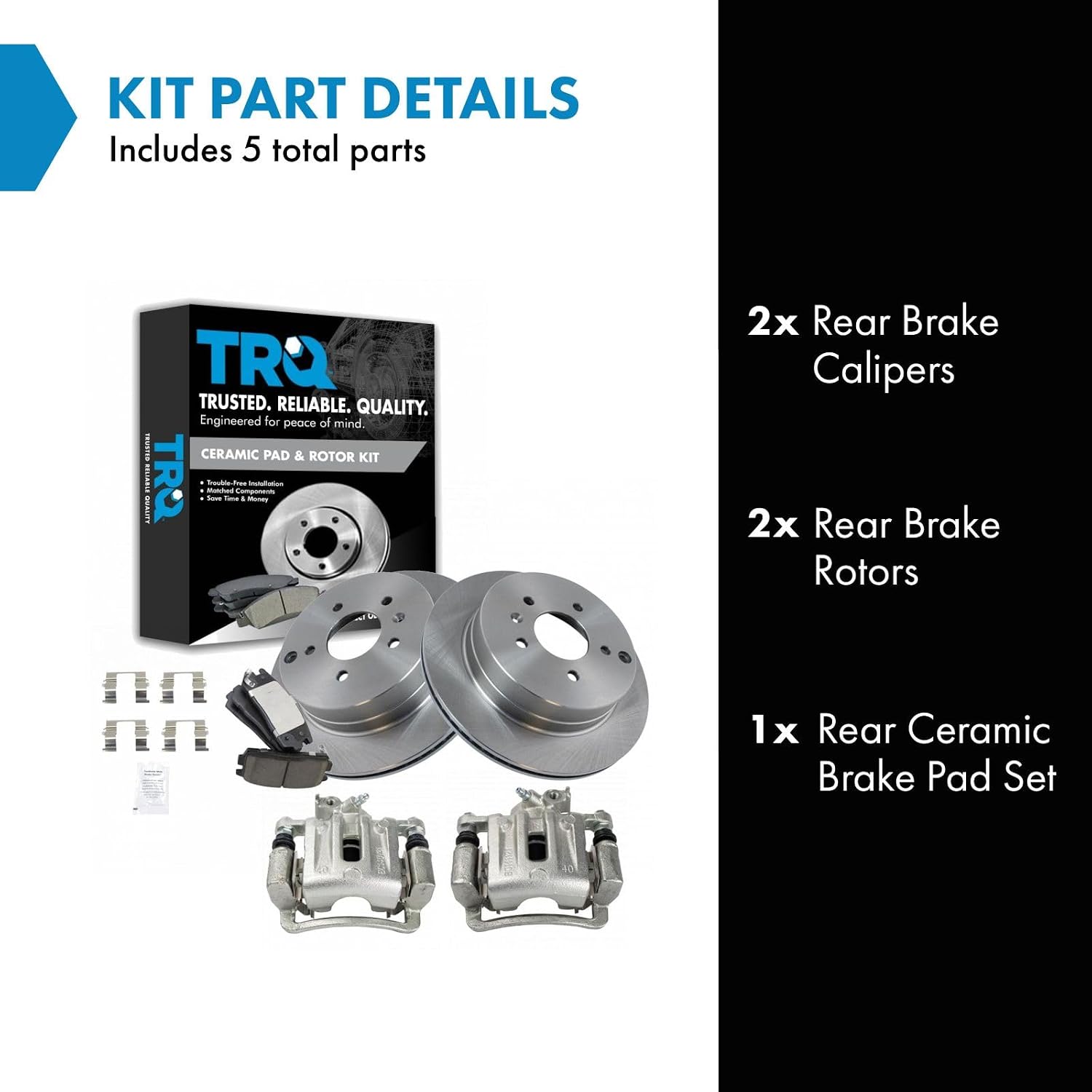 TRQ Rear Brake Pad and Rotor Set Ceramic Vented Rotors Calipers Compatible with 2007-2009 Chevrolet Equinox Pontiac Torrent 2008-2010 Saturn Vue