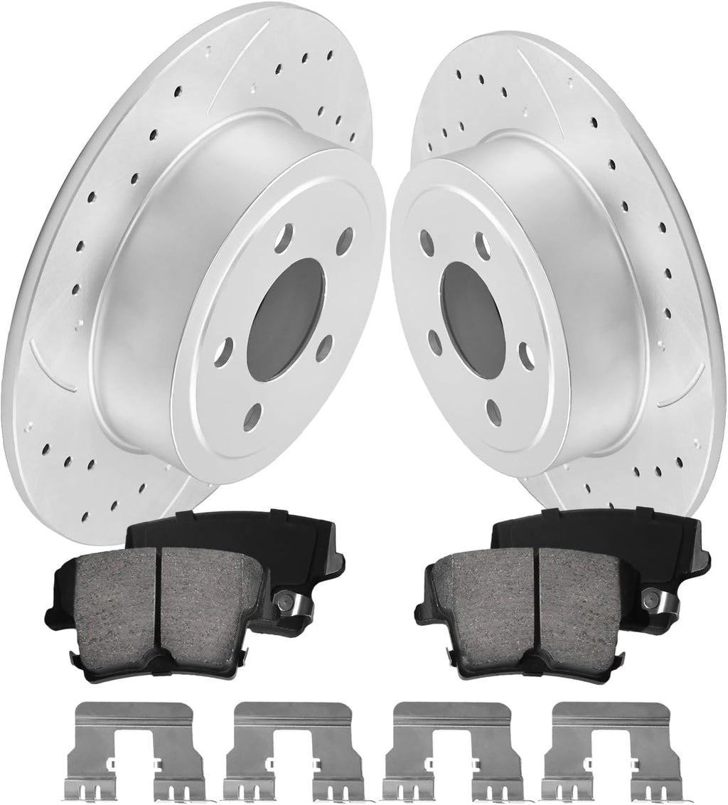 Anpulsero Rear Brake Pads And Rotors Kit Compatible with 2006-2020 Dodge Charger, 09-18 Challenger, Automotive Replacement Brake Kits Geomet 53021 D1057-7964 Drilled And Slotted Rotors 320mm(12.6in)