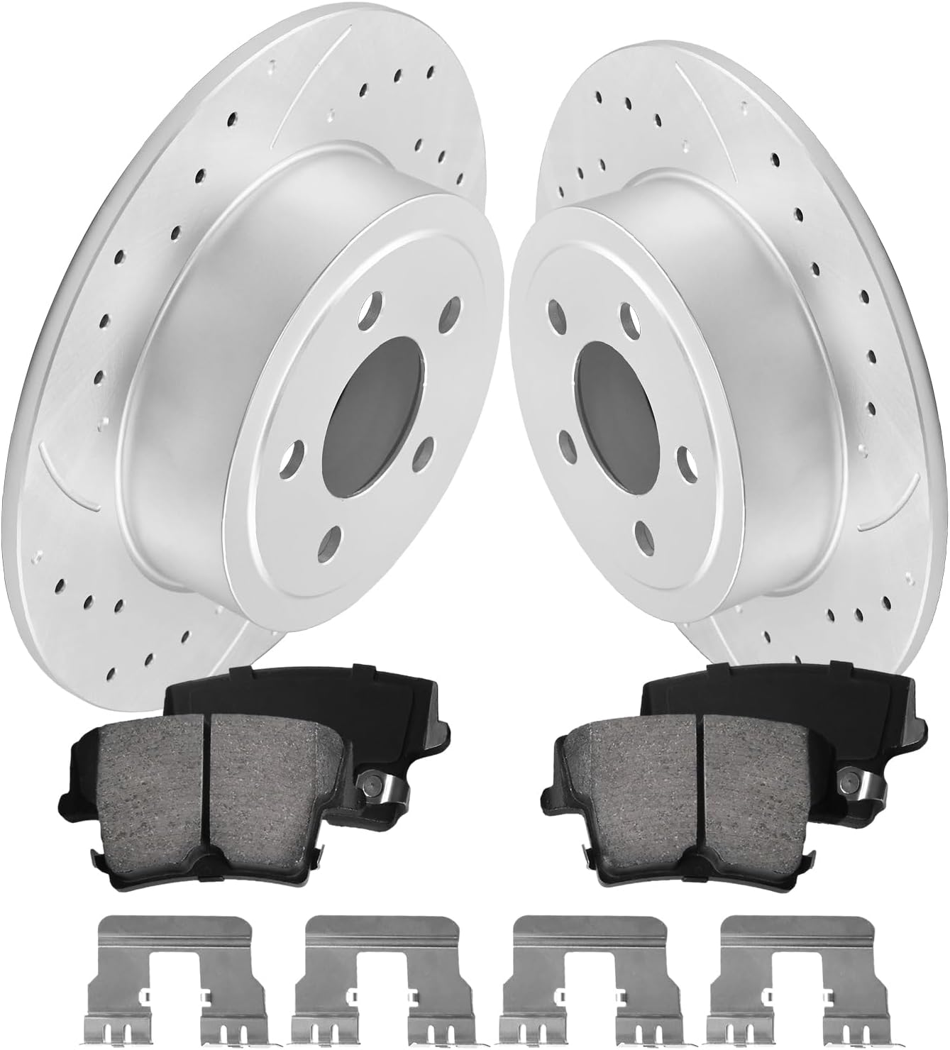 Anpulsero Rear Brake Pads And Rotors Kit Compatible with 2006-2020 Dodge Charger, 09-18 Challenger, Automotive Replacement Brake Kits Geomet 53021 D1057-7964 Drilled And Slotted Rotors 320mm(12.6in)