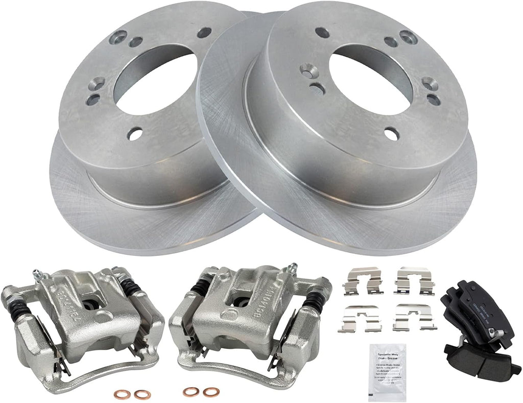 TRQ Rear Brake Pad and Rotor Set Ceramic Rotors Calipers Compatible with 2009-2010 Hyundai Sonata