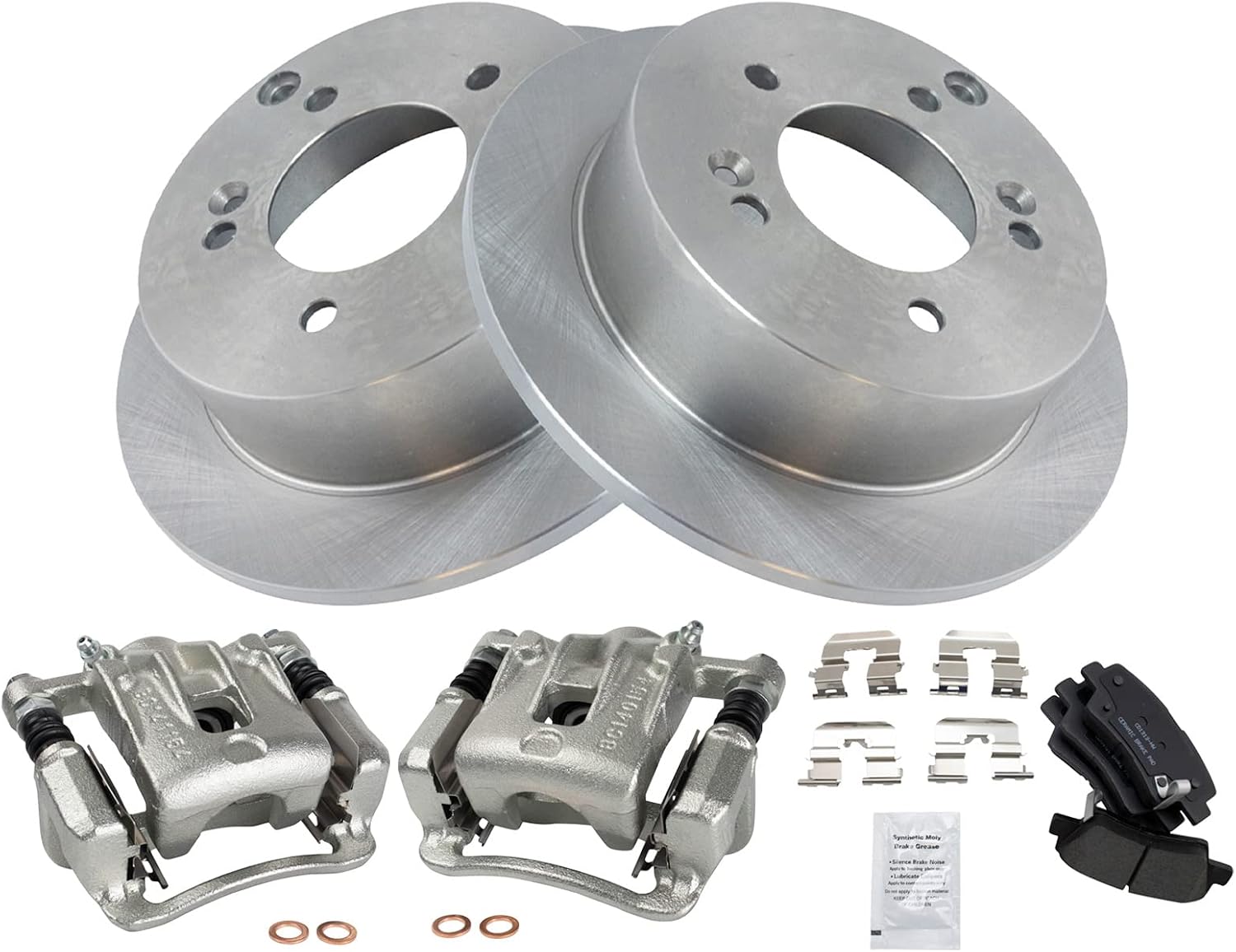 TRQ Rear Brake Pad and Rotor Set Ceramic Rotors Calipers Compatible with 2009-2010 Hyundai Sonata
