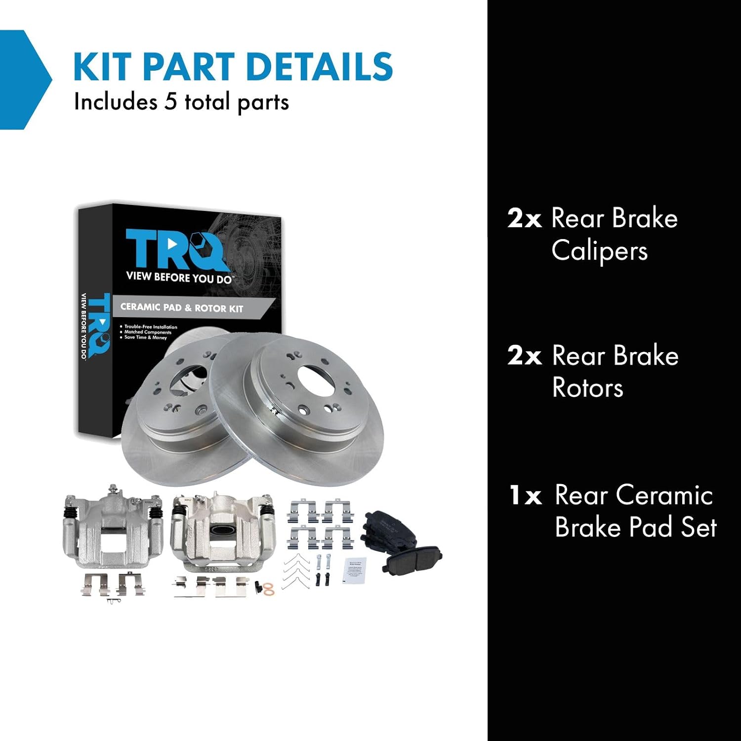 TRQ Rear Brake Pad and Rotor Set Ceramic Solid Rotors Calipers Compatible with 2011-2017 Honda Odyssey