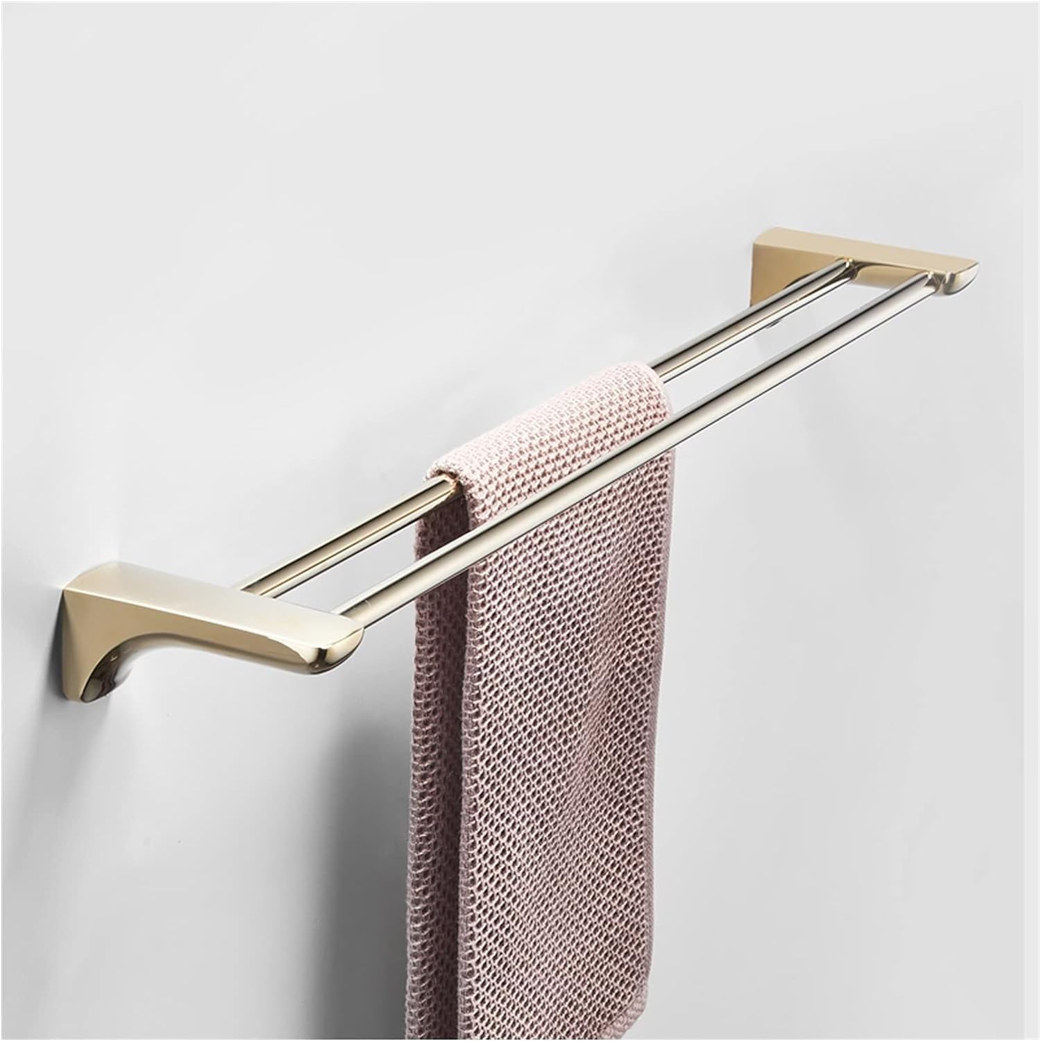 Towel Rail Bath Towel Holder Pale Gold Towel Holder Wall Mount,Bathroom Towel Rack,24.4 Inches Foldable Wall Double Towel Holder,Mounted Multifunctional Rack Organizer Towel Ra,Double towel bar
