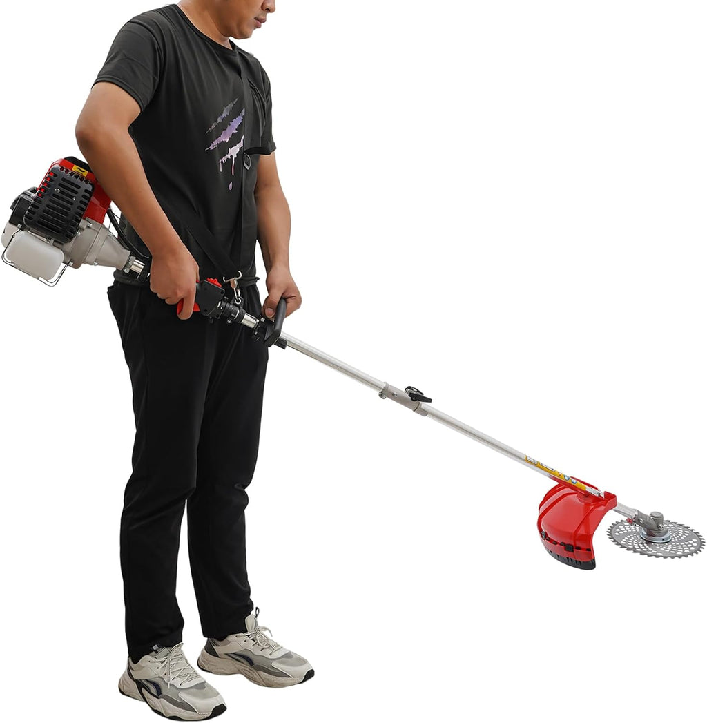 Weed Eater Gas Powered, 52CC 2-Stroke 10 in 1 Gas Brush Cutter Weed Wacker Multi-Functional Grass Strimmer Petrol Hedge Trimmer Straight Shaft Lawn Mower for Garden Yard